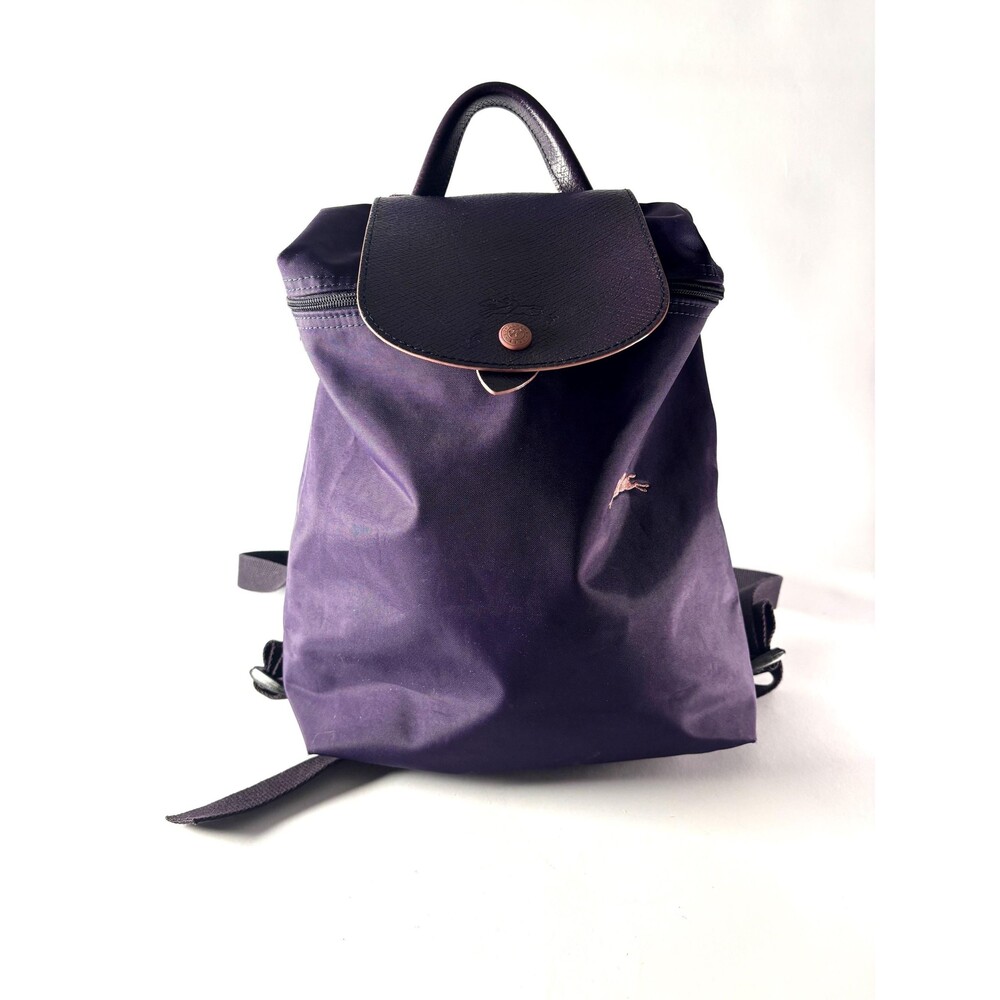 Vintage Longchamp Le Pliage Purple Backpack Y2K Nylon Leather French Designer